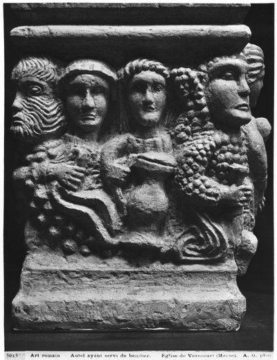 Front of an Altar Used as a Font Depicting Heads, from the Church of Vericourt, Meuse by Gallo Roman